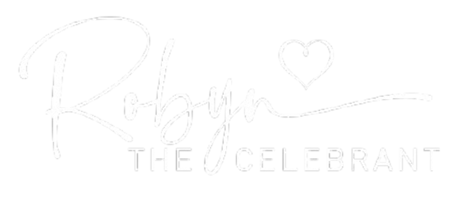 Robyn the Celebrant logo, white